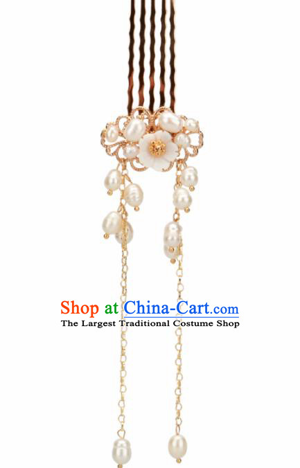 Chinese Handmade Tang Dynasty Princess Pearls Hair Comb Hairpins Ancient Hanfu Hair Accessories for Women