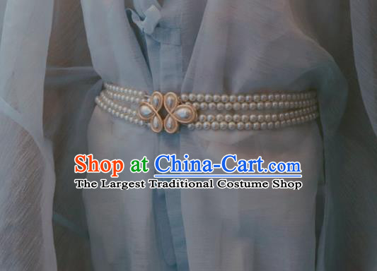Chinese Traditional Ming Dynasty White Beads Waistband Handmade Ancient Princess Belt Jewelry Accessories for Women
