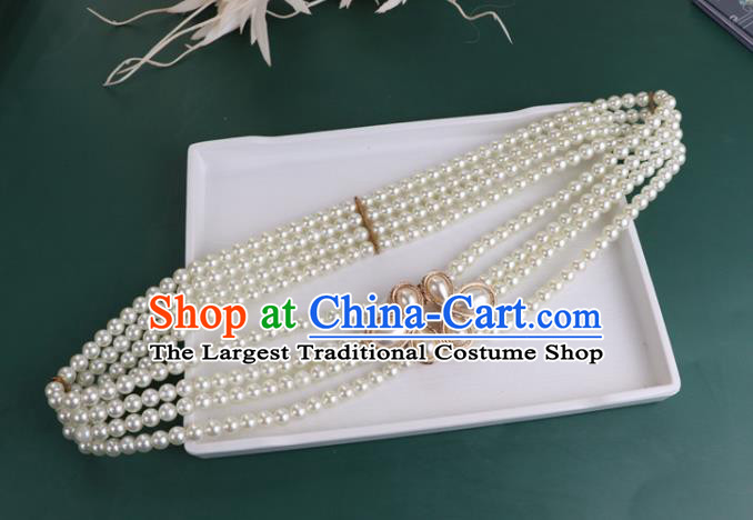 Chinese Traditional Ming Dynasty White Beads Waistband Handmade Ancient Princess Belt Jewelry Accessories for Women