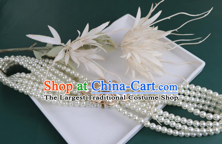 Chinese Traditional Ming Dynasty White Beads Waistband Handmade Ancient Princess Belt Jewelry Accessories for Women