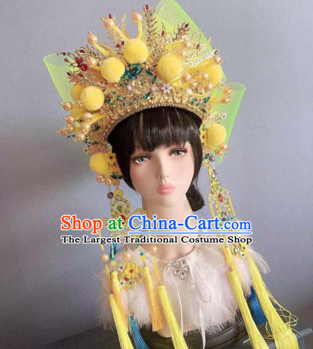 Chinese Handmade Classical Yellow Hat Royal Crown Ancient Empress Hanfu Hair Accessories for Women