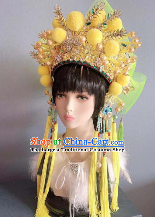 Chinese Handmade Classical Yellow Hat Royal Crown Ancient Empress Hanfu Hair Accessories for Women