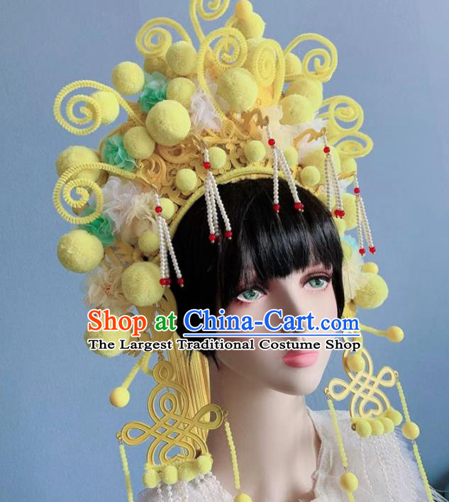 Chinese Handmade Classical Yellow Phoenix Coronet Hat Ancient Empress Hanfu Hair Accessories for Women