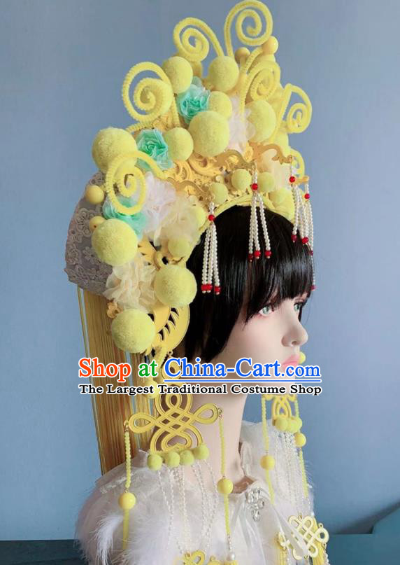 Chinese Handmade Classical Yellow Phoenix Coronet Hat Ancient Empress Hanfu Hair Accessories for Women