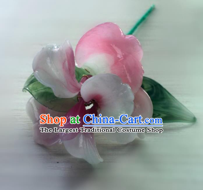 Chinese Traditional Hanfu Ming Dynasty Pink Flower Hairpins Handmade Ancient Royal Princess Hair Accessories for Women