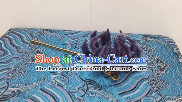 Chinese Traditional Hanfu Qing Dynasty Court Purple Velvet Chrysanthemum Hairpins Handmade Ancient Royal Princess Hair Accessories for Women