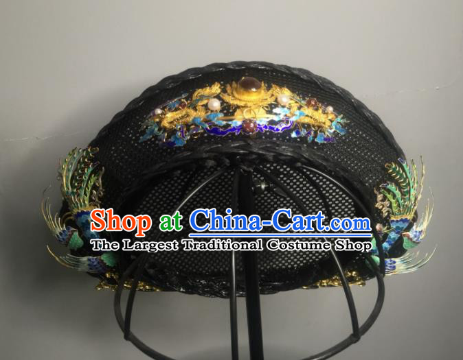 Chinese Handmade Qing Dynasty Manchu Imperial Consort Cloisonne Hairpins Hat Phoenix Coronet Ancient Empress Hair Accessories for Women