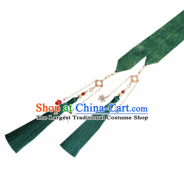 Chinese Traditional Princess Hanfu Green Ribbon Hairband Handmade Ancient Swordsman Hair Accessories for Women