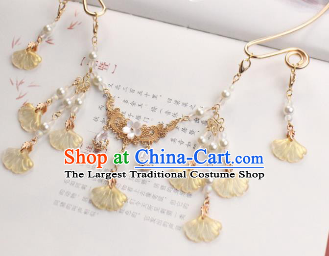 Chinese Traditional Hanfu Ginkgo Leaf Necklace Handmade Ancient Princess Necklet Accessories for Women