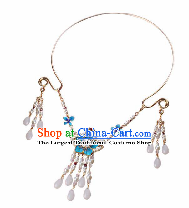 Chinese Traditional Hanfu Cloisonne Necklace Handmade Ancient Princess Necklet Accessories for Women
