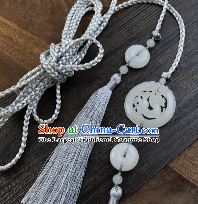 Chinese Traditional Ming Dynasty Jade Carving Dragon Waist Pendant Handmade Ancient Princess Belt Tassel Accessories for Women