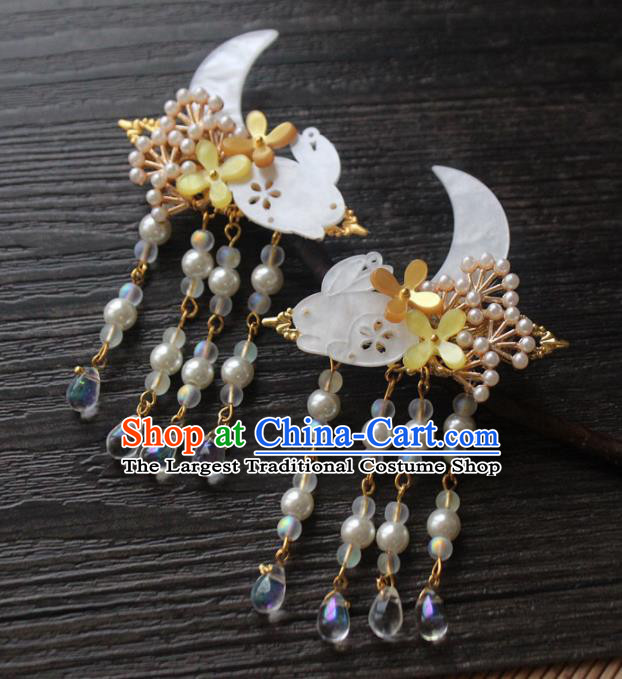 Chinese Handmade Ming Dynasty Princess Moon Rabbit Hair Claw Hairpins Ancient Hanfu Hair Accessories for Women