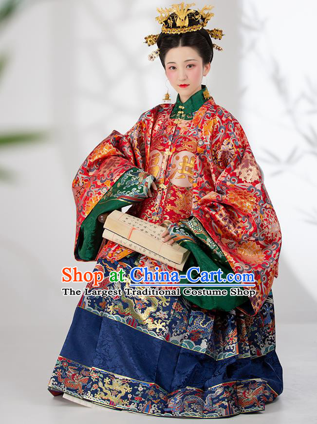 Traditional Chinese Ming Dynasty Palace Queen Wedding Red Dress Ancient Empress Historical Costumes for Women