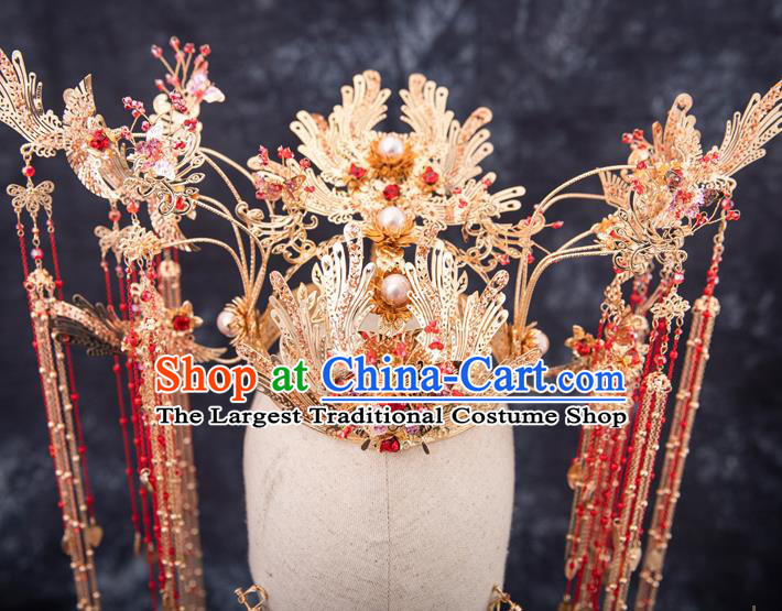 Traditional Chinese Handmade Wedding Tassel Phoenix Coronet Ancient Bride Hair Accessories for Women