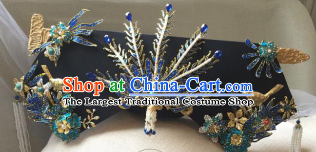 Chinese Handmade Qing Dynasty Cloisonne Phoenix Hairpins Hat Ancient Manchu Imperial Consort Hair Accessories for Women