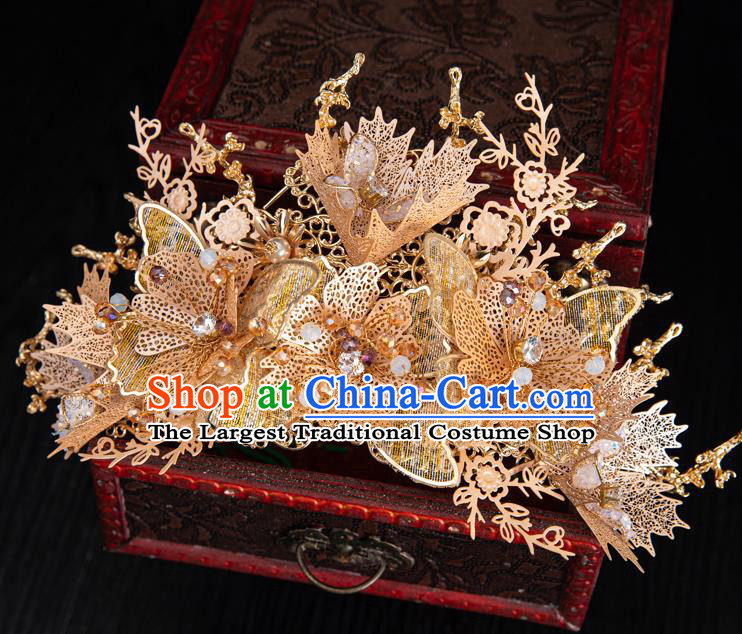 Traditional Chinese Handmade Butterfly Hair Crown Hairpins Ancient Bride Hair Accessories for Women