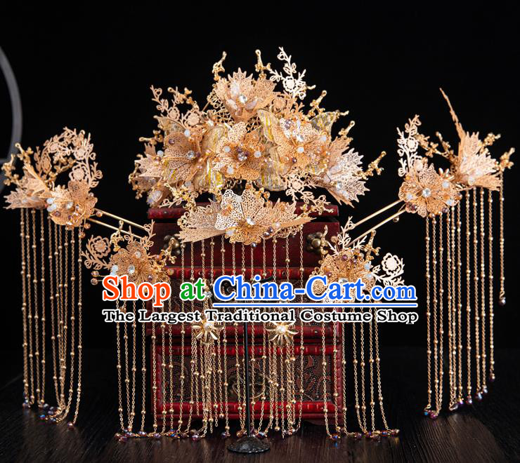 Traditional Chinese Handmade Butterfly Hair Crown Hairpins Ancient Bride Hair Accessories for Women