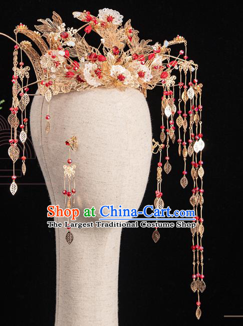 Traditional Chinese Handmade Golden Shell Hair Crown Hairpins Ancient Bride Hair Accessories for Women