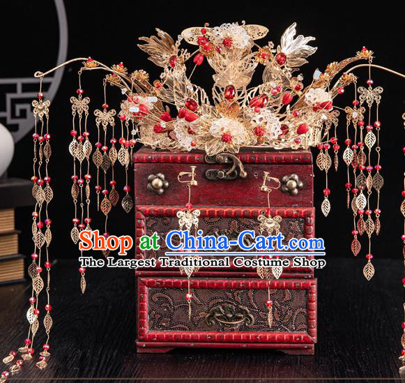 Traditional Chinese Handmade Golden Shell Hair Crown Hairpins Ancient Bride Hair Accessories for Women
