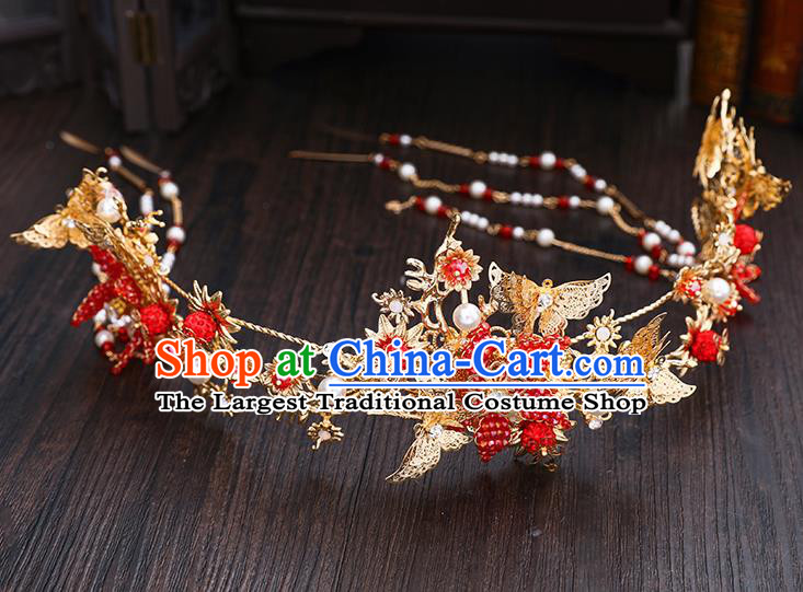 Traditional Chinese Wedding Red Star Hair Clasp Hairpins Handmade Ancient Bride Hair Accessories for Women