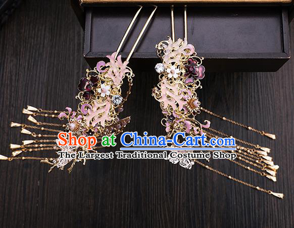 Traditional Chinese Wedding Pink Horn Hair Clasp Hairpins Handmade Ancient Bride Hair Accessories for Women
