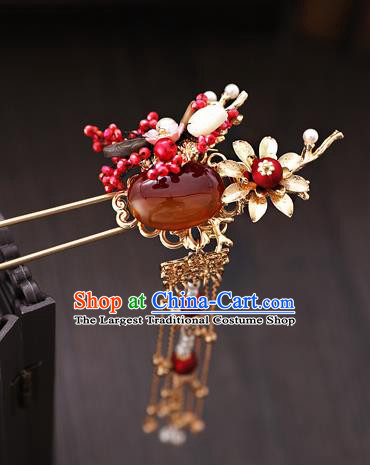 Traditional Chinese Wedding Agate Hair Clasp Tassel Hairpins Handmade Ancient Bride Hair Accessories for Women