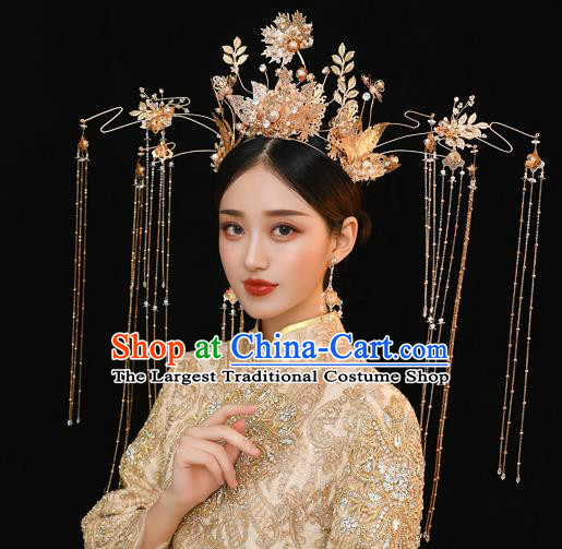 Traditional Chinese Handmade Tassel Hair Crown Chaplet Hairpins Ancient Bride Hair Accessories for Women