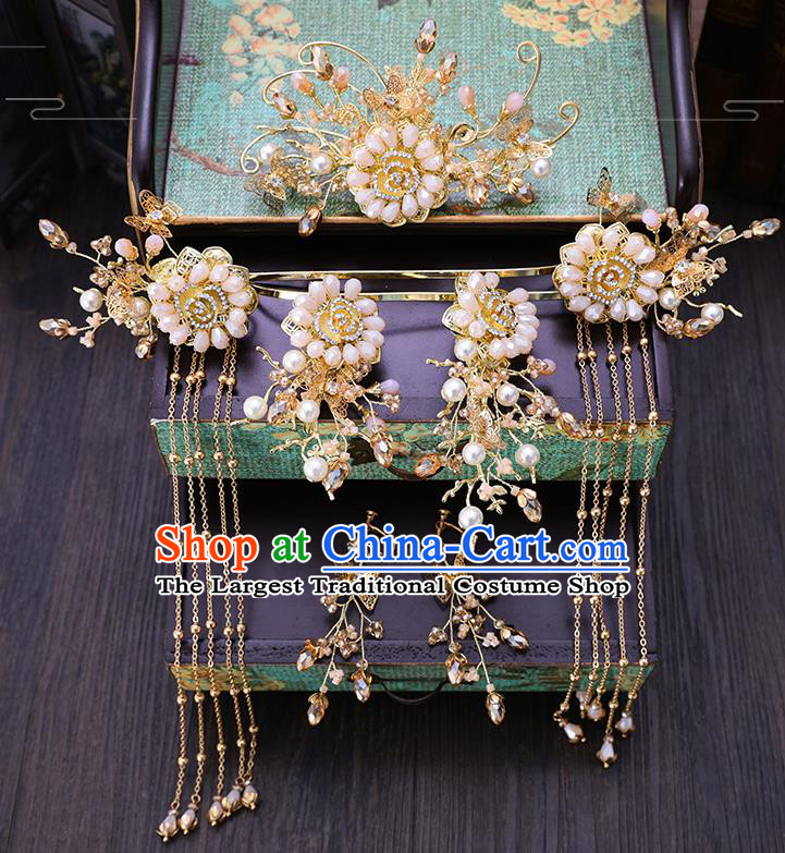 Traditional Chinese Wedding Beads Hair Comb Hairpins Handmade Ancient Bride Hair Accessories for Women