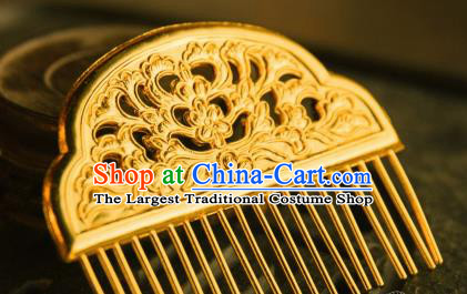 Chinese Traditional Tang Dynasty Hanfu Golden Hair Comb Handmade Ancient Royal Empress Hair Accessories for Women
