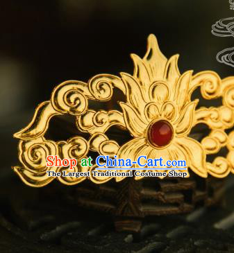 Chinese Traditional Tang Dynasty Court Golden Lotus Hairpins Handmade Ancient Royal Empress Hair Accessories for Women