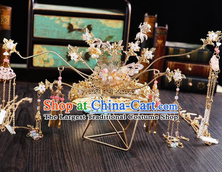 Traditional Handmade Chinese Tassel Shell Coronet Hairpins Ancient Bride Hair Accessories for Women