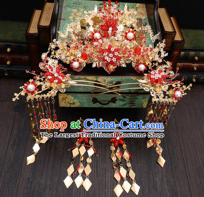 Traditional Handmade Chinese Wedding Phoenix Hair Crown Hairpins Ancient Bride Hair Accessories for Women