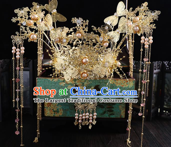 Traditional Handmade Chinese Wedding Butterfly Hair Crown Hairpins Ancient Bride Hair Accessories for Women