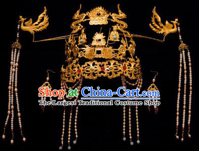 Traditional Chinese Tang Dynasty Empress Dragon Coronet Hairpins Handmade Ancient Queen Hair Accessories for Women