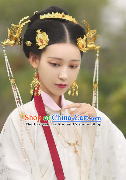 Traditional Chinese Ming Dynasty Princess Phoenix Tassel Step Shake Hairpins Handmade Ancient Queen Hair Accessories for Women