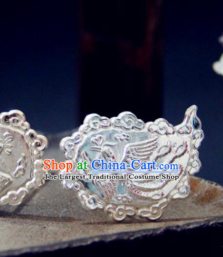 Chinese Traditional Tang Dynasty Princess Carving Phoenix Argent Hairpins Handmade Ancient Royal Empress Hair Accessories for Women