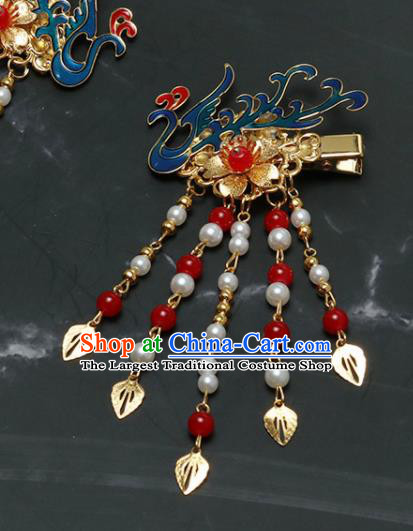 Traditional Chinese Hanfu Cloisonne Phoenix Tassel Hair Claws Handmade Ancient Princess Hair Accessories for Women