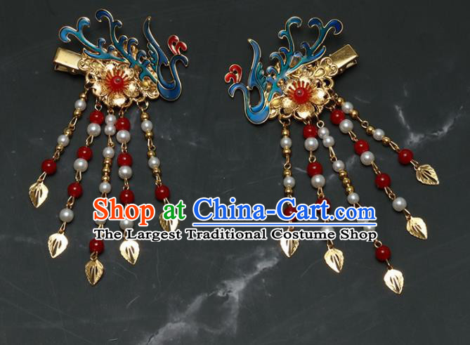 Traditional Chinese Hanfu Cloisonne Phoenix Tassel Hair Claws Handmade Ancient Princess Hair Accessories for Women