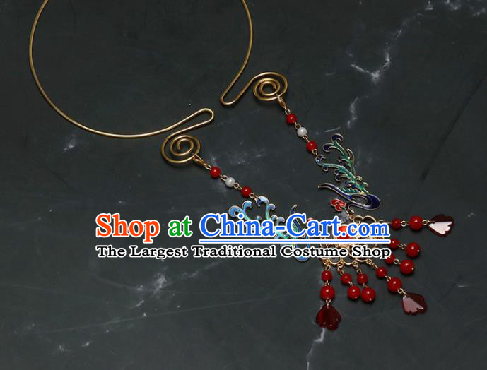 Chinese Traditional Handmade Hanfu Cloisonne Phoenix Necklace Ancient Princess Necklet Accessories for Women