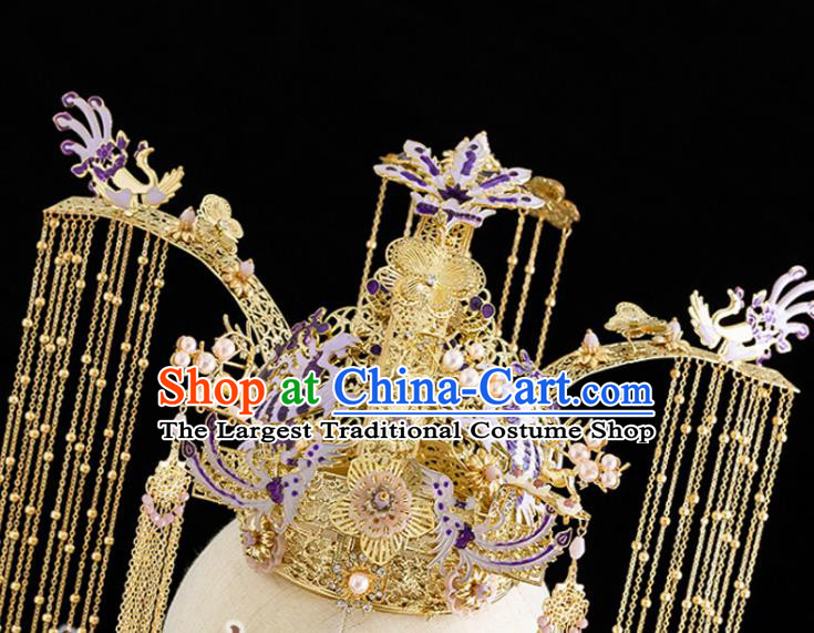 Traditional Chinese Hanfu Tassel Purple Phoenix Coronet Handmade Ancient Princess Hair Accessories for Women