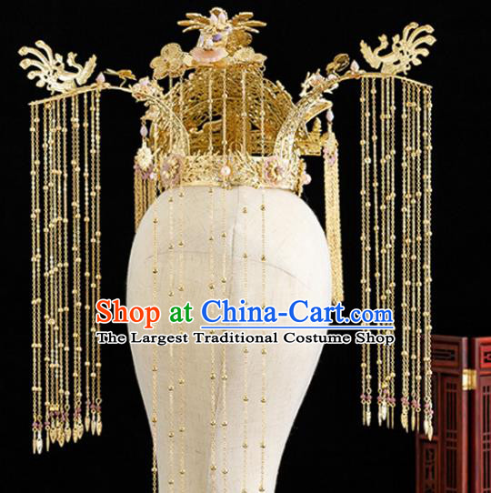 Traditional Chinese Hanfu Tassel Purple Phoenix Coronet Handmade Ancient Princess Hair Accessories for Women