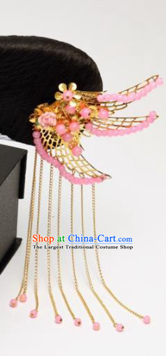 Traditional Chinese Qing Dynasty Imperial Consort Wigs and Pink Phoenix Hairpins Ancient Court Lady Hair Accessories for Women