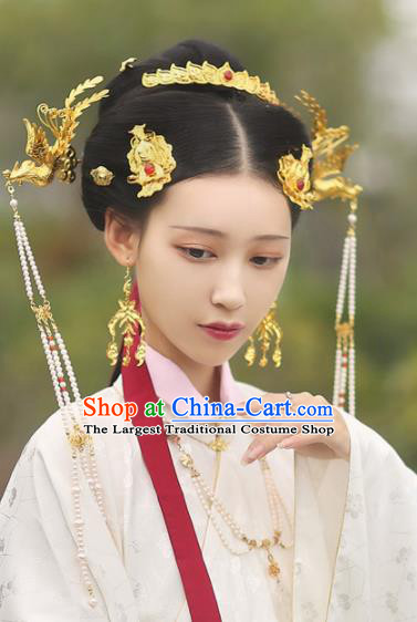 Traditional Chinese Ming Dynasty Princess Hair Crown and Phoenix Hairpins Ancient Court Queen Hair Accessories for Women