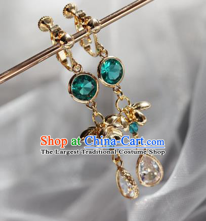 Traditional Chinese Hanfu Green Crystal Earrings Handmade Ancient Princess Ear Accessories for Women