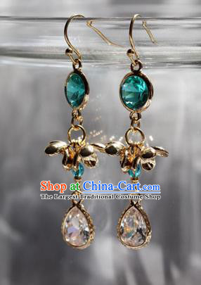 Traditional Chinese Hanfu Green Crystal Earrings Handmade Ancient Princess Ear Accessories for Women