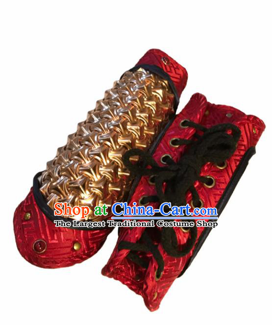 Traditional Chinese Ming Dynasty Imperial Guards Red Bracer Handmade Ancient Swordsman Wrist Guard for Men