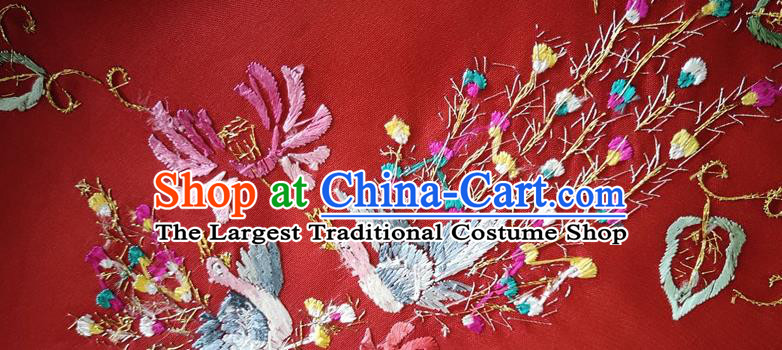 Chinese Traditional Embroidered Peacock Red Silk Fabric Mulberry Silk Fabric Hanfu Dress Material