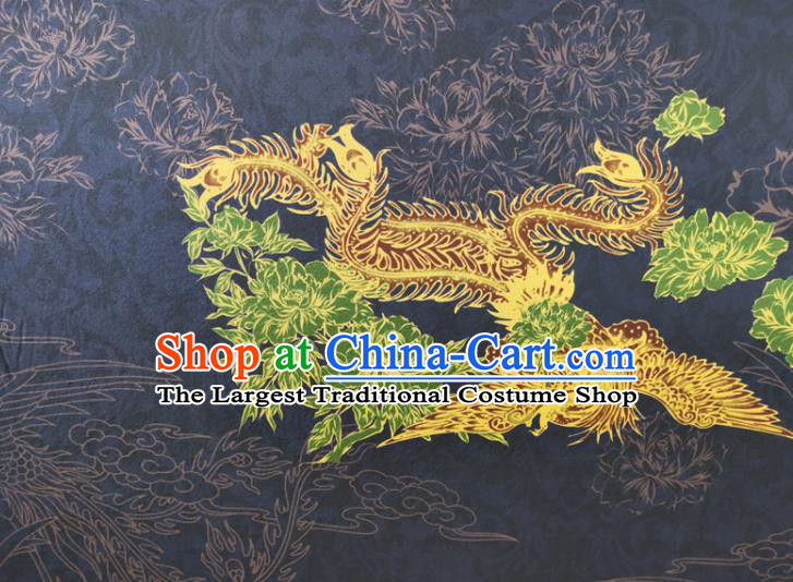 Chinese Traditional Phoenix Pattern Navy Silk Fabric Mulberry Silk Fabric Hanfu Dress Material