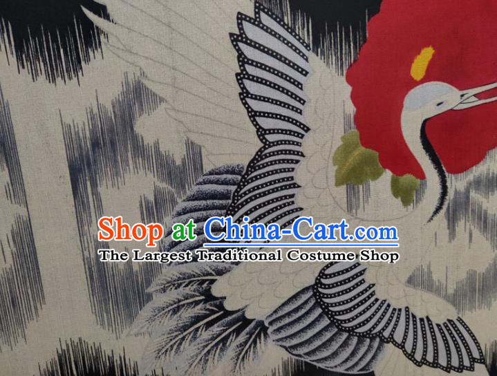 Chinese Traditional Crane Camellia Pattern Black Silk Fabric Mulberry Silk Fabric Hanfu Dress Material