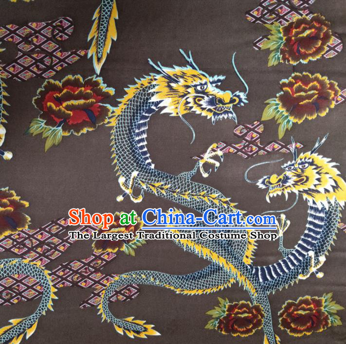 Chinese Traditional Dragon Peony Pattern Brown Silk Fabric Mulberry Silk Fabric Hanfu Dress Material
